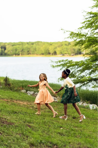 Girls Salmon Dress with Flower Belt - Yotty Boutik