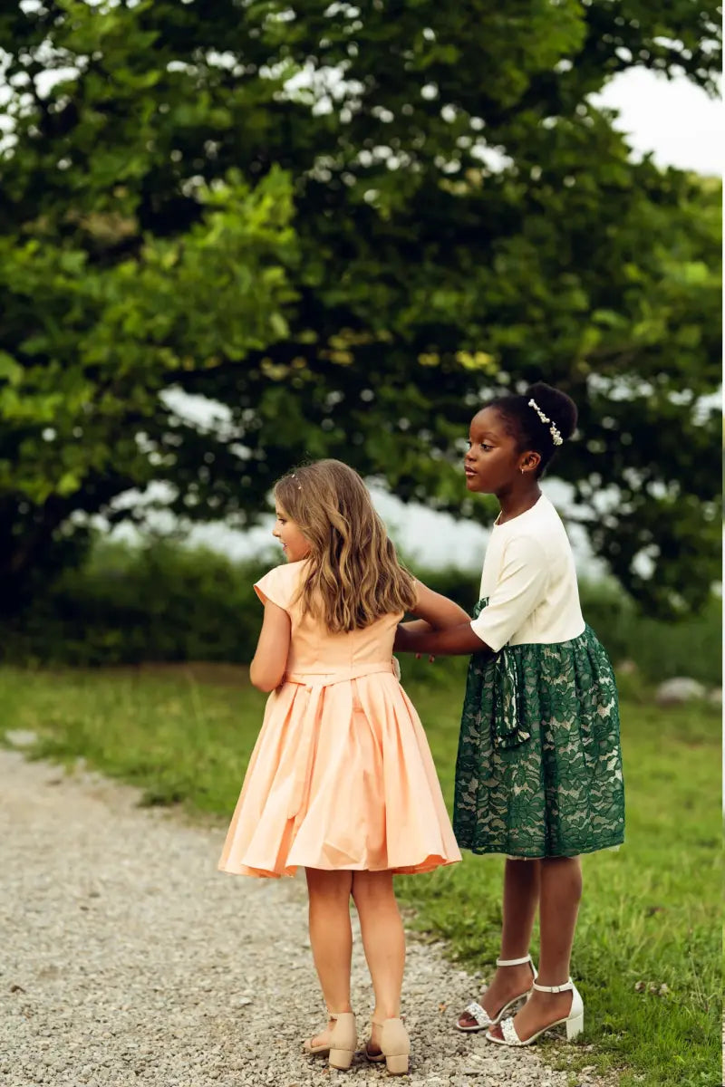 Girls Salmon Dress with Flower Belt - Yotty Boutik