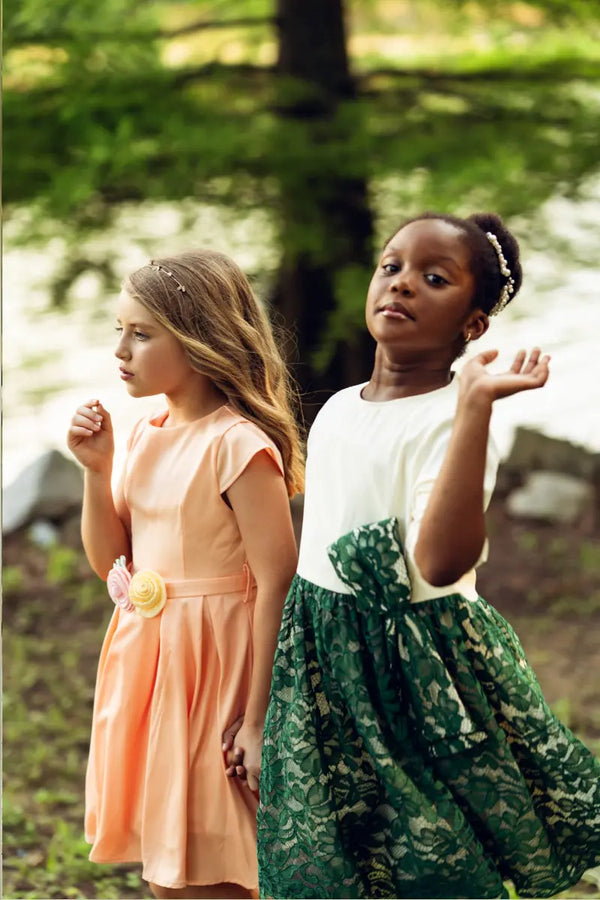 Girls Salmon Dress with Flower Belt - Yotty Boutik