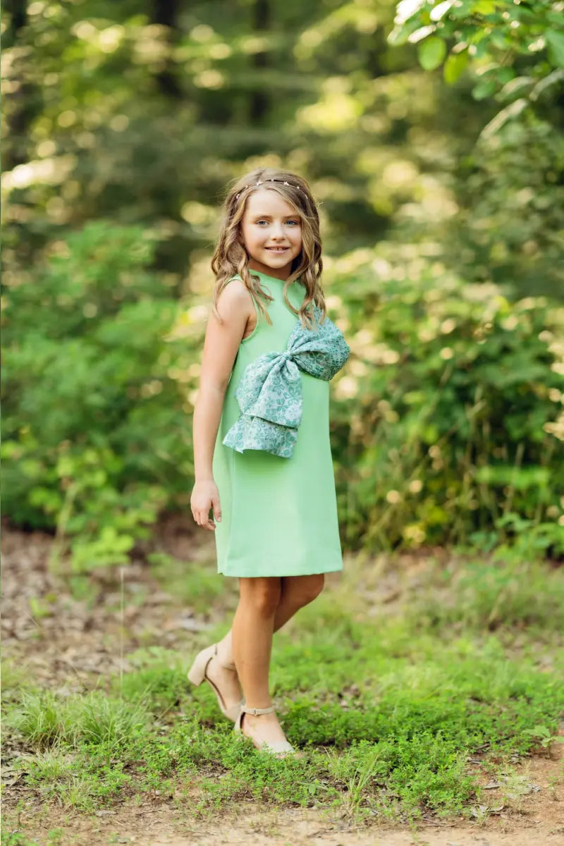 Olive Green Girls Dress with Bow | Birthday Party Outfit - Yotty Boutik