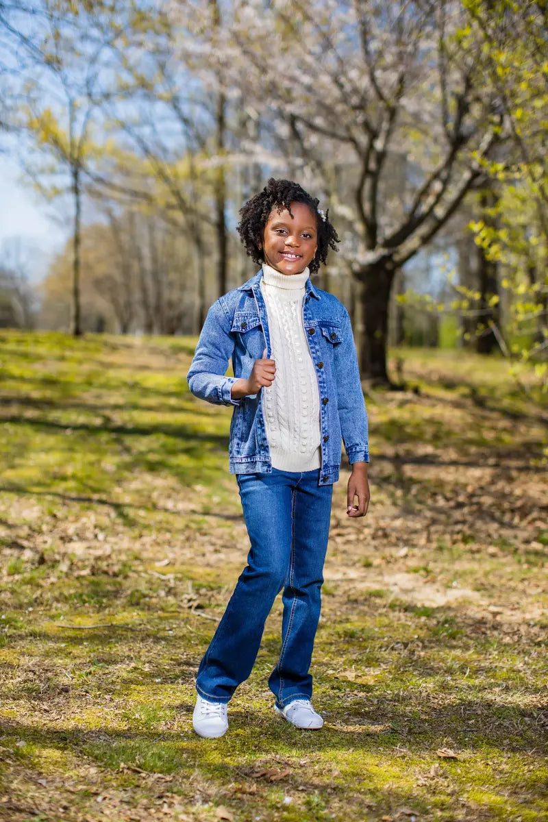 Kids Long Denim Jacket in Classic Blue - Yotty Boutik