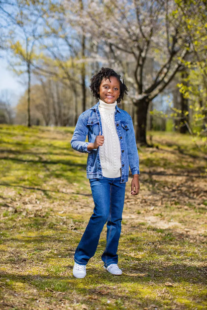 Kids Long Denim Jacket in Classic Blue - Yotty Boutik