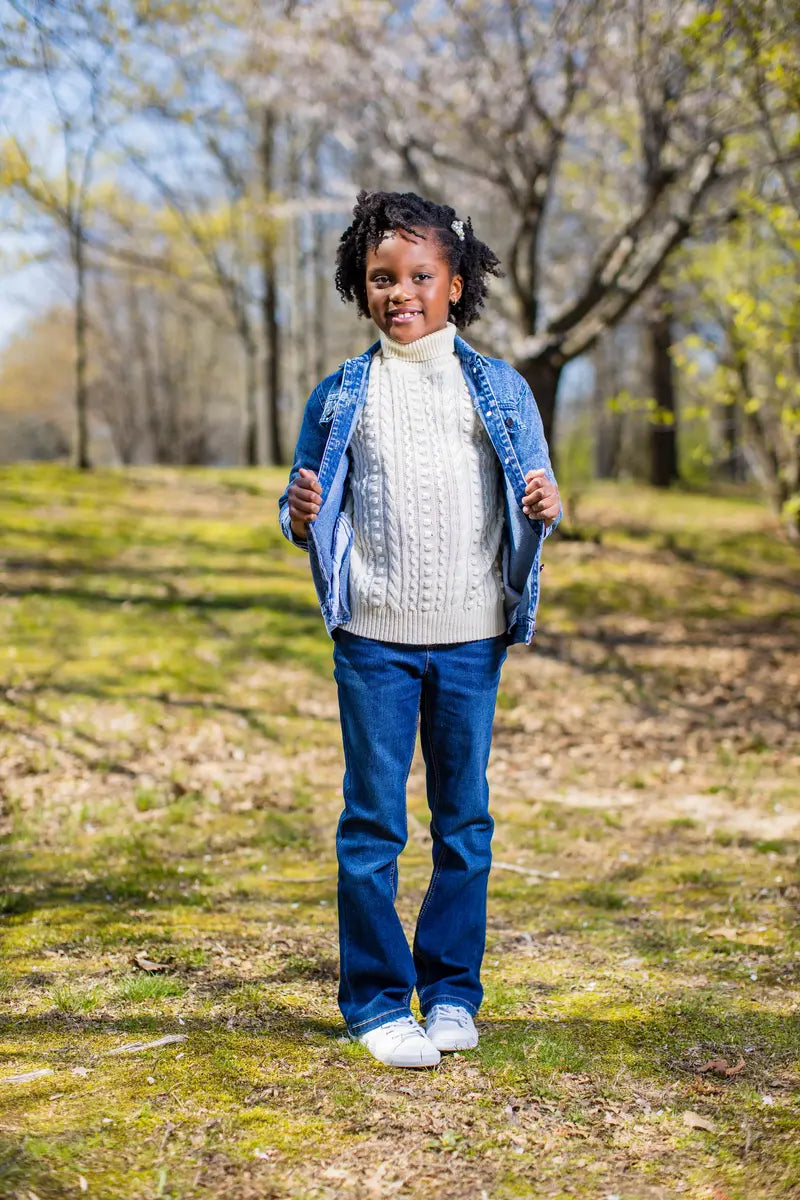 Kids Long Denim Jacket in Classic Blue - Yotty Boutik