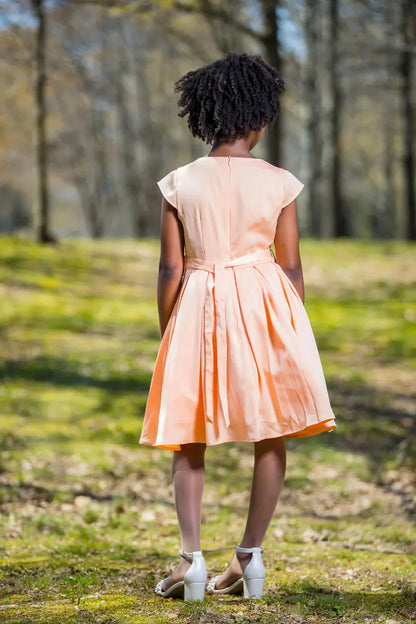 Girls Salmon Dress with Flower Belt - Yotty Boutik