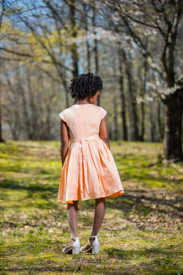 Girls Salmon Dress with Flower Belt - Yotty Boutik