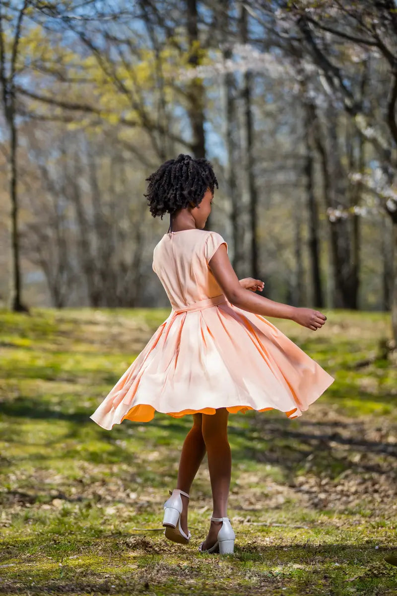 Girls Salmon Dress with Flower Belt - Yotty Boutik