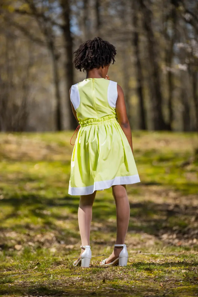 Unique Flower Girl Dress | White with Lime Floral Skirt - Yotty Boutik