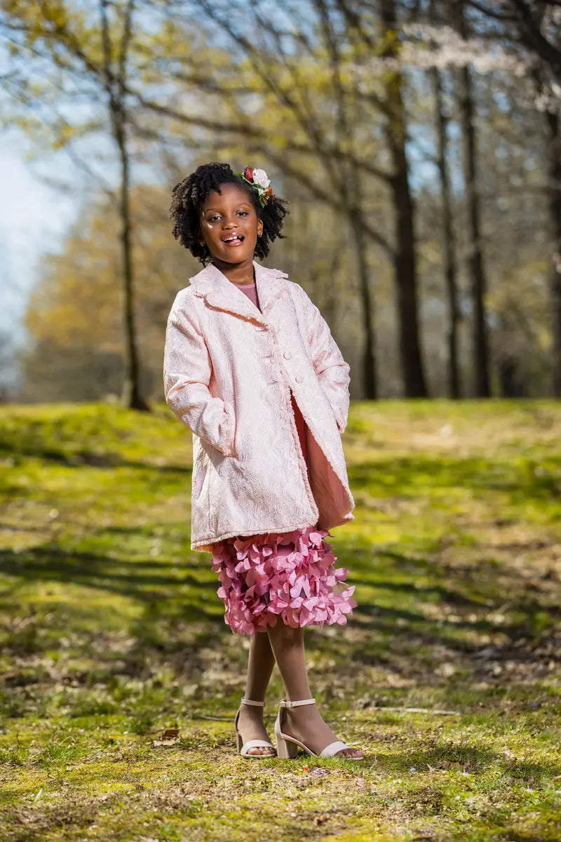 Embroidered Light Pink Coat for Girls - Yotty Boutik