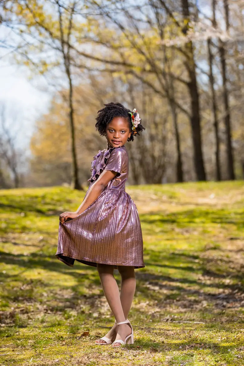 Metallic Pink Party Dress for Girls | Sparkly A-Line with Unique Hem - Yotty Boutik