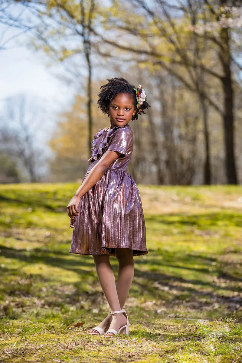 Metallic Pink Party Dress for Girls | Sparkly A-Line with Unique Hem - Yotty Boutik