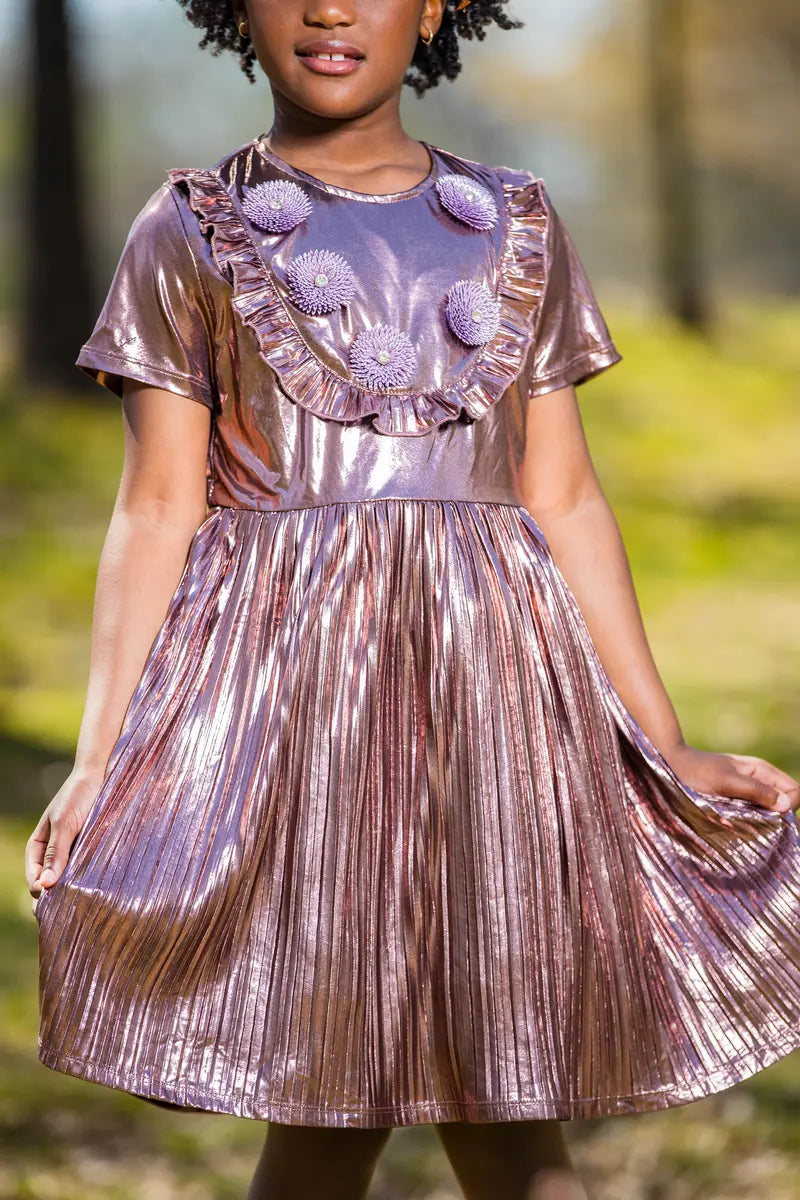 Metallic Pink Party Dress for Girls | Sparkly A-Line with Unique Hem - Yotty Boutik