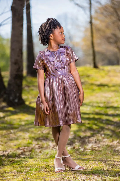 Metallic Pink Party Dress for Girls | Sparkly A-Line with Unique Hem - Yotty Boutik