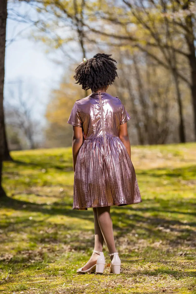 Metallic Pink Party Dress for Girls | Sparkly A-Line with Unique Hem - Yotty Boutik