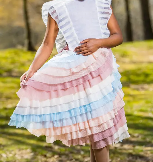 Girls Layered Ruffle Skirt | Long, Midi, Knee-Length : Yotty Boutik