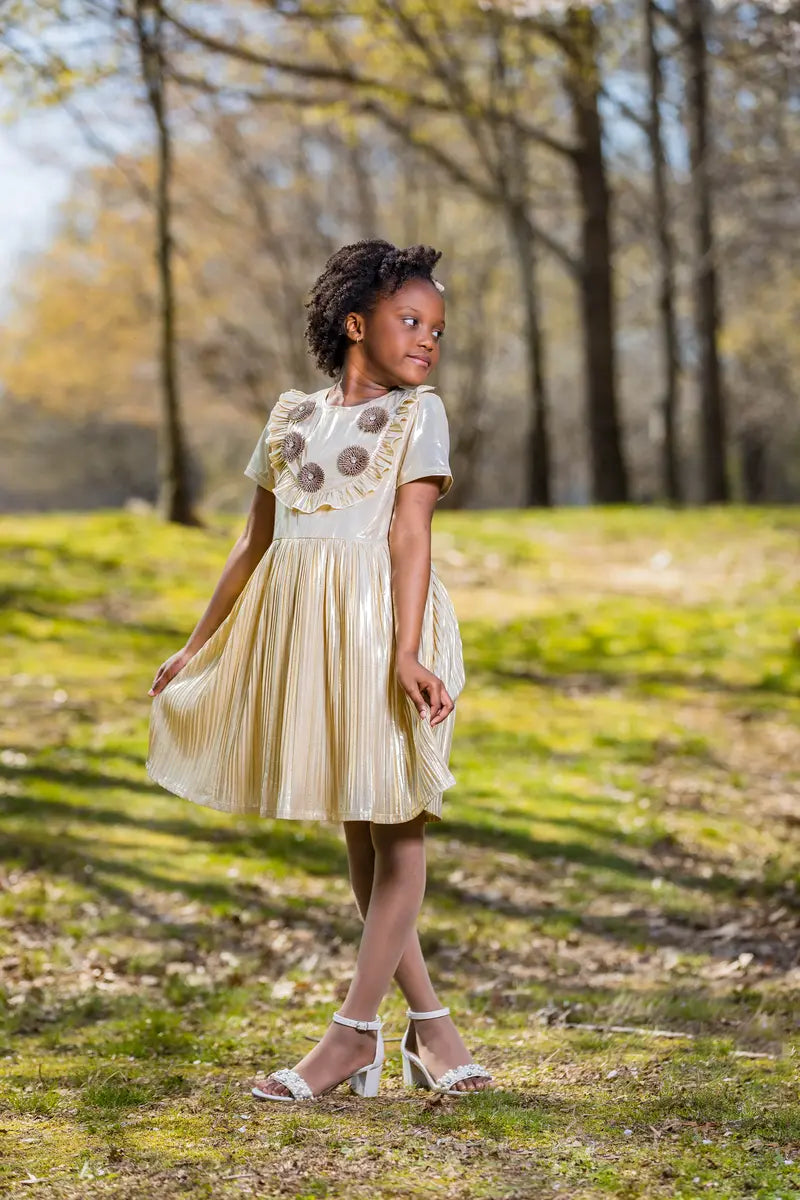 Gold Party Dress for Girls | Sparkly A-Line with Unique Hem - Yotty Boutik