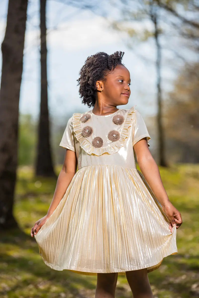 Gold Party Dress for Girls | Sparkly A-Line with Unique Hem - Yotty Boutik