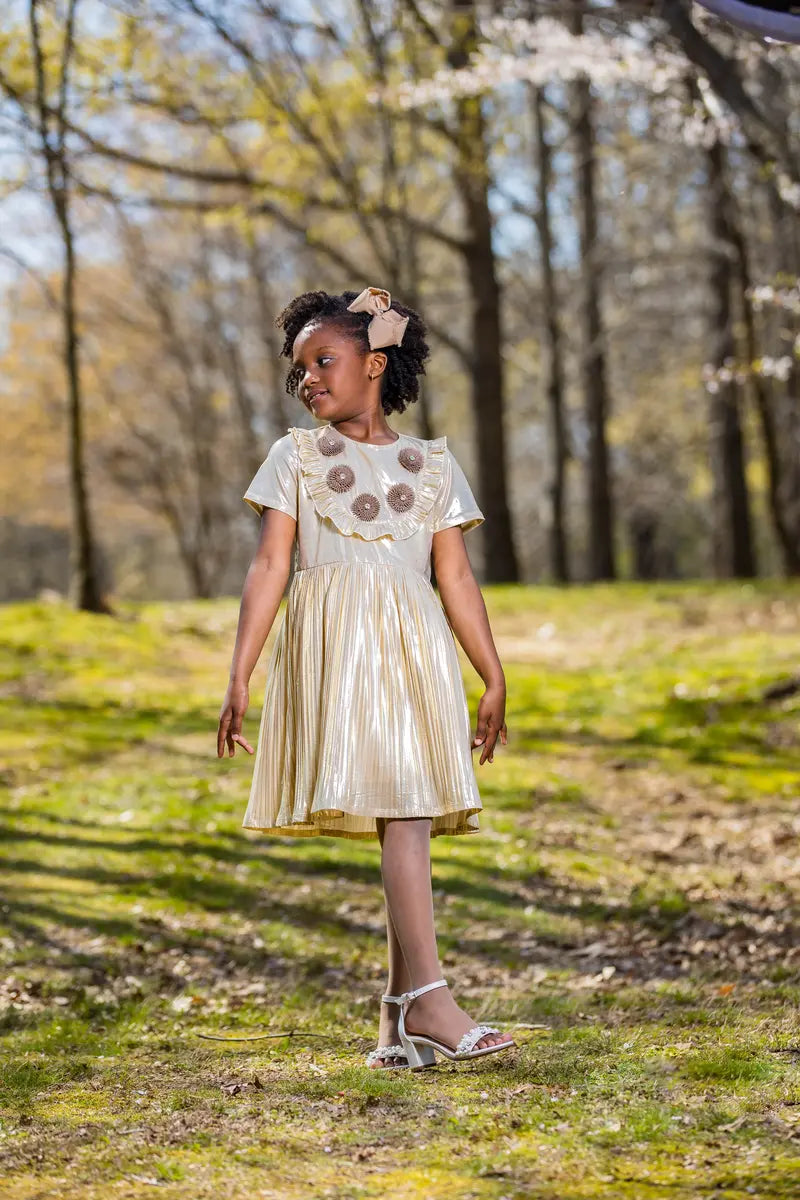 Gold Party Dress for Girls | Sparkly A-Line with Unique Hem - Yotty Boutik