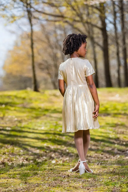 Gold Party Dress for Girls | Sparkly A-Line with Unique Hem - Yotty Boutik