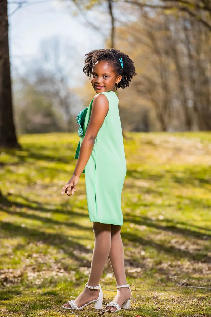 Olive Green Girls Dress with Bow | Birthday Party Outfit - Yotty Boutik