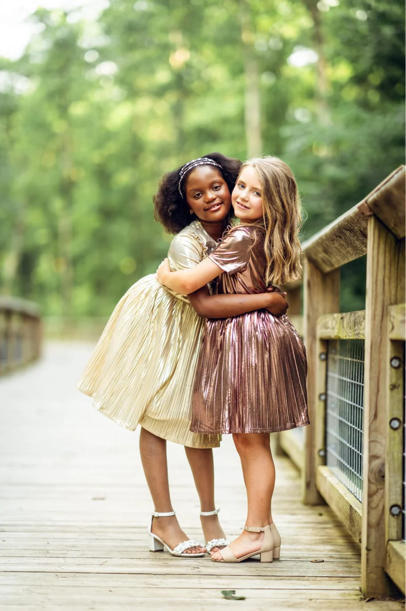 Metallic Pink Party Dress for Girls | Sparkly A-Line with Unique Hem - Yotty Boutik