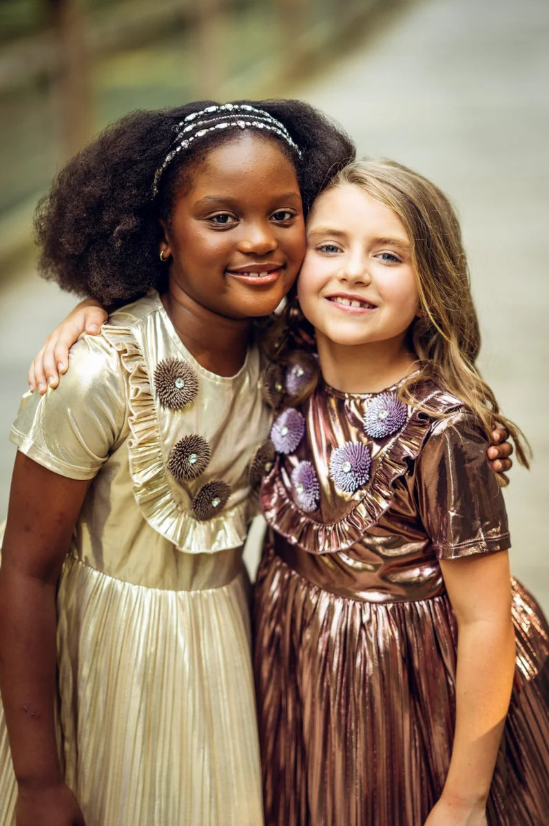 Gold Party Dress for Girls | Sparkly A-Line with Unique Hem - Yotty Boutik