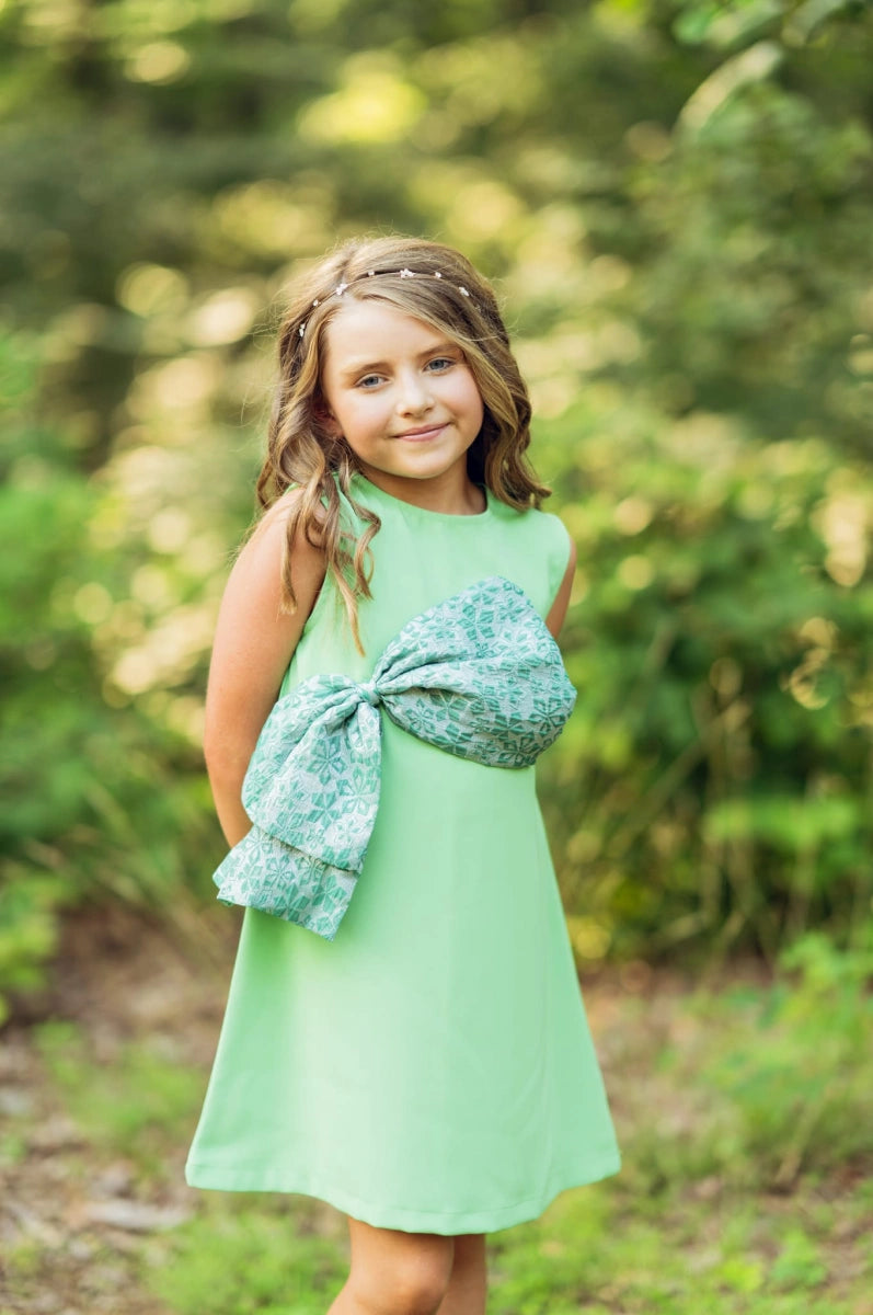 Olive Green Girls Dress with Bow | Birthday Party Outfit - Yotty Boutik