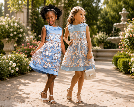 Blue Embroidered Flower Dress - Yotty Boutik