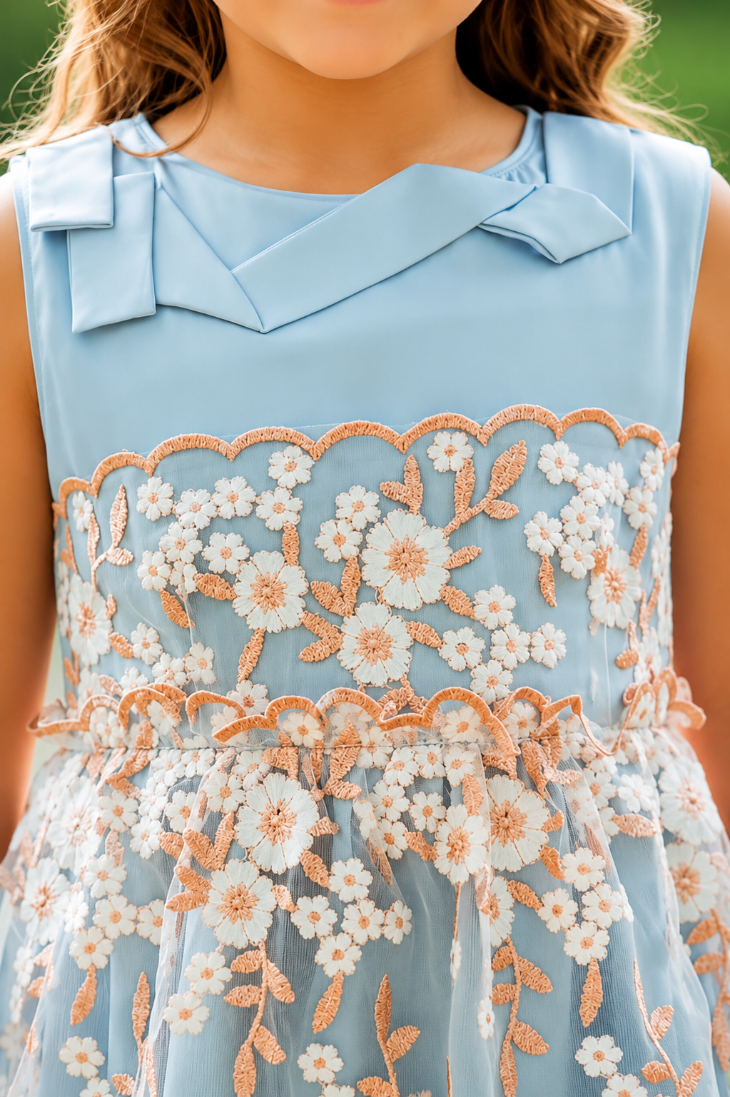 Blue Embroidered Flower Dress - Yotty Boutik