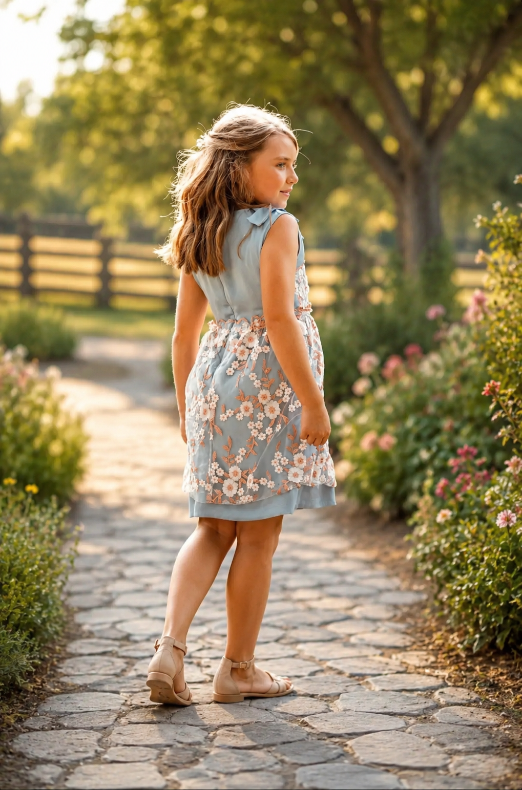 Blue Embroidered Flower Dress - Yotty Boutik