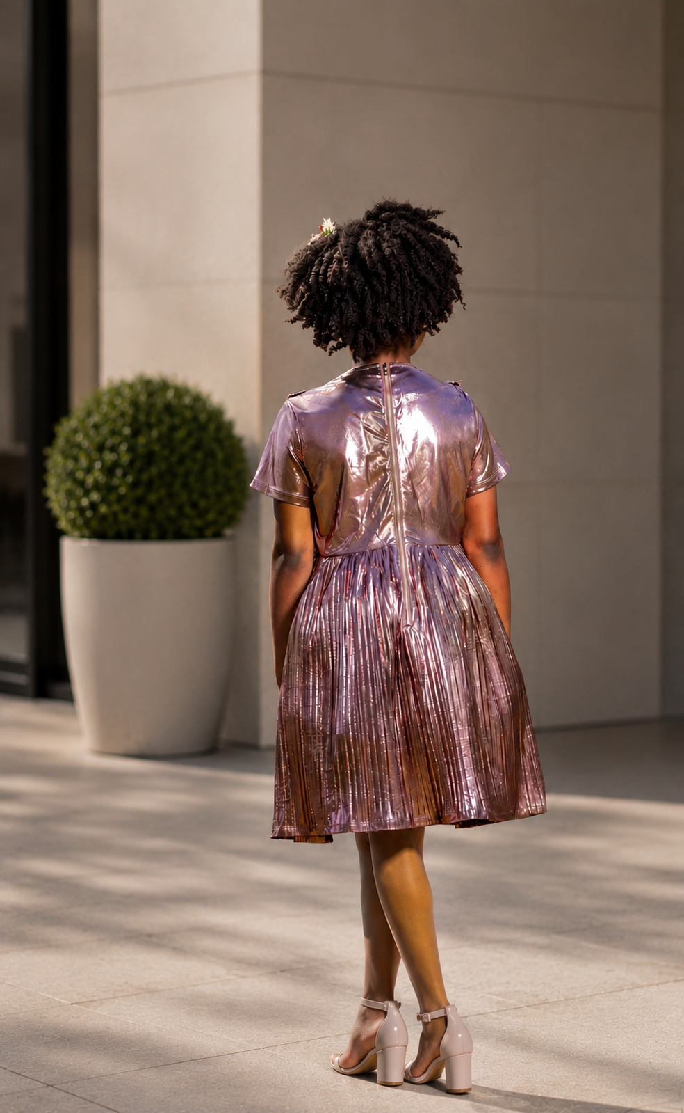 Metallic Pink Party Dress with Asymmetrical Hem - Yotty Boutik