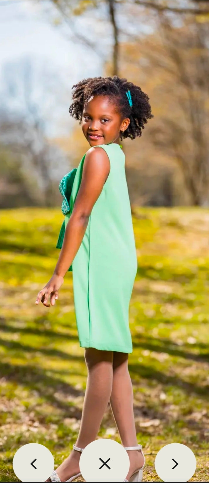 Olive Green Party Dress with Cyan Bow
