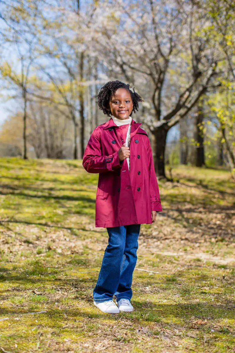 Girls Rich Berry Trench Coat - Stylish and Cozy Winter Outerwear for Girls, Perfect for Cold Weather