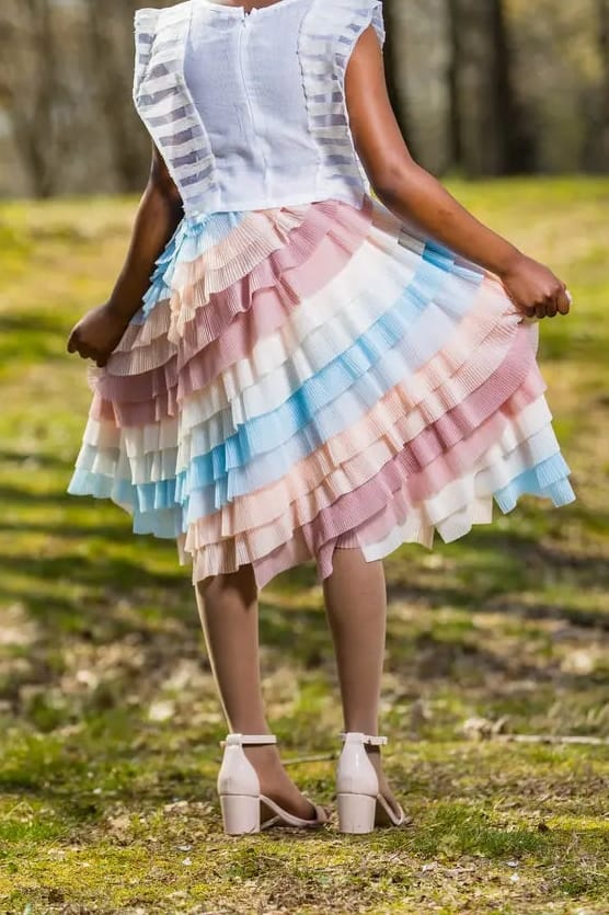 Girls Layered Ruffle Skirt | Long, Midi, Knee-Length : Yotty Boutik