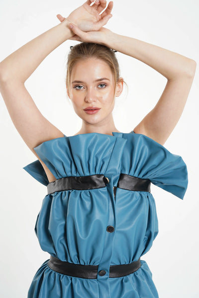 Azurévane Nocturne Leather Balloon Dress – Avant-Garde High Fashion