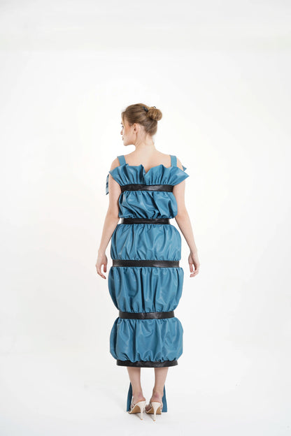 Artemis Blue Balloon Leather Dress by Yotty  (Inspired by Artemis, the goddess of boldness and elegance)