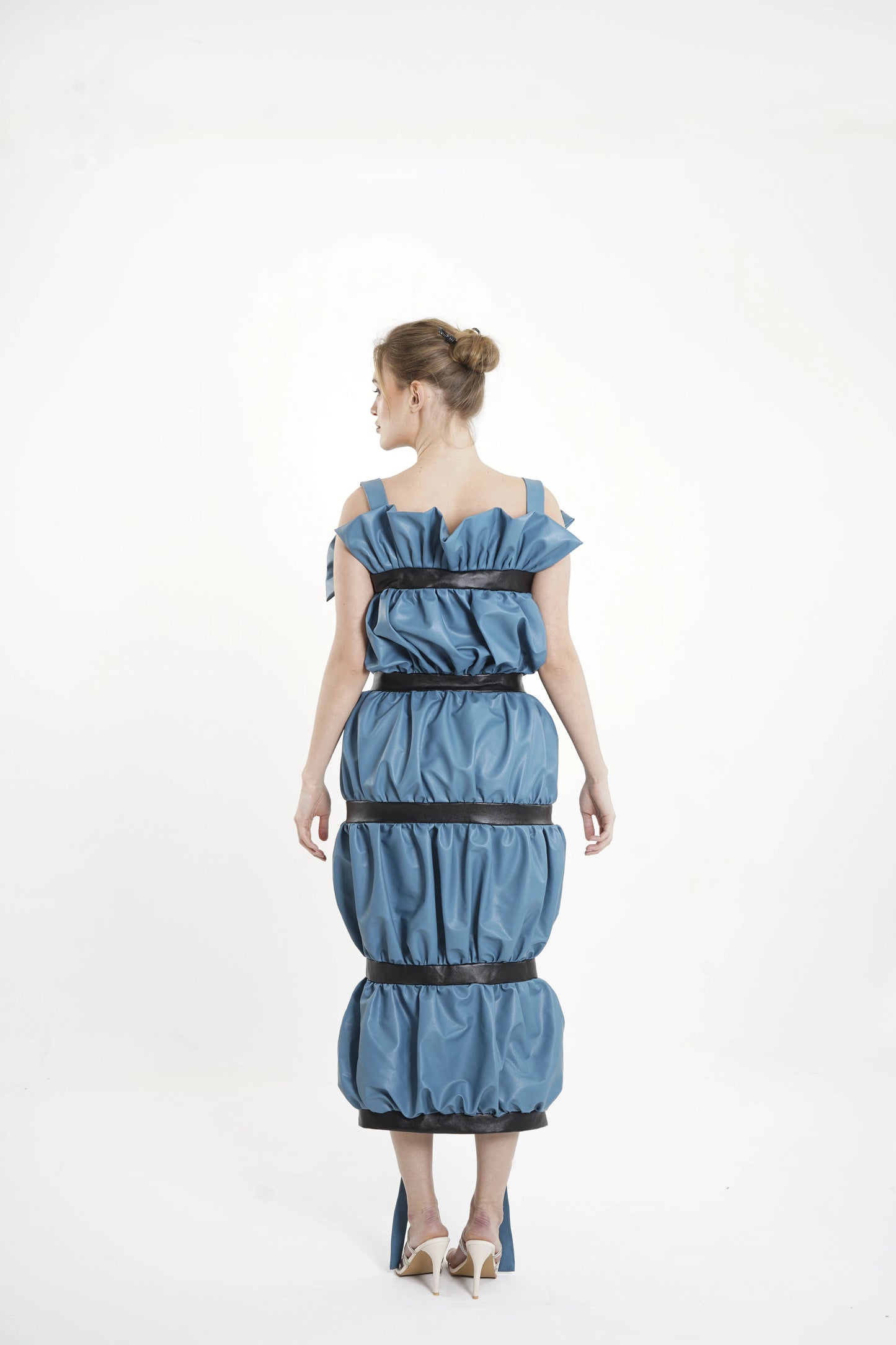 Artemis Blue Balloon Leather Dress by Yotty  (Inspired by Artemis, the goddess of boldness and elegance)