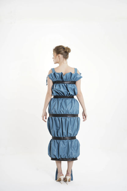 Artemis Blue Balloon Leather Dress by Yotty  (Inspired by Artemis, the goddess of boldness and elegance)