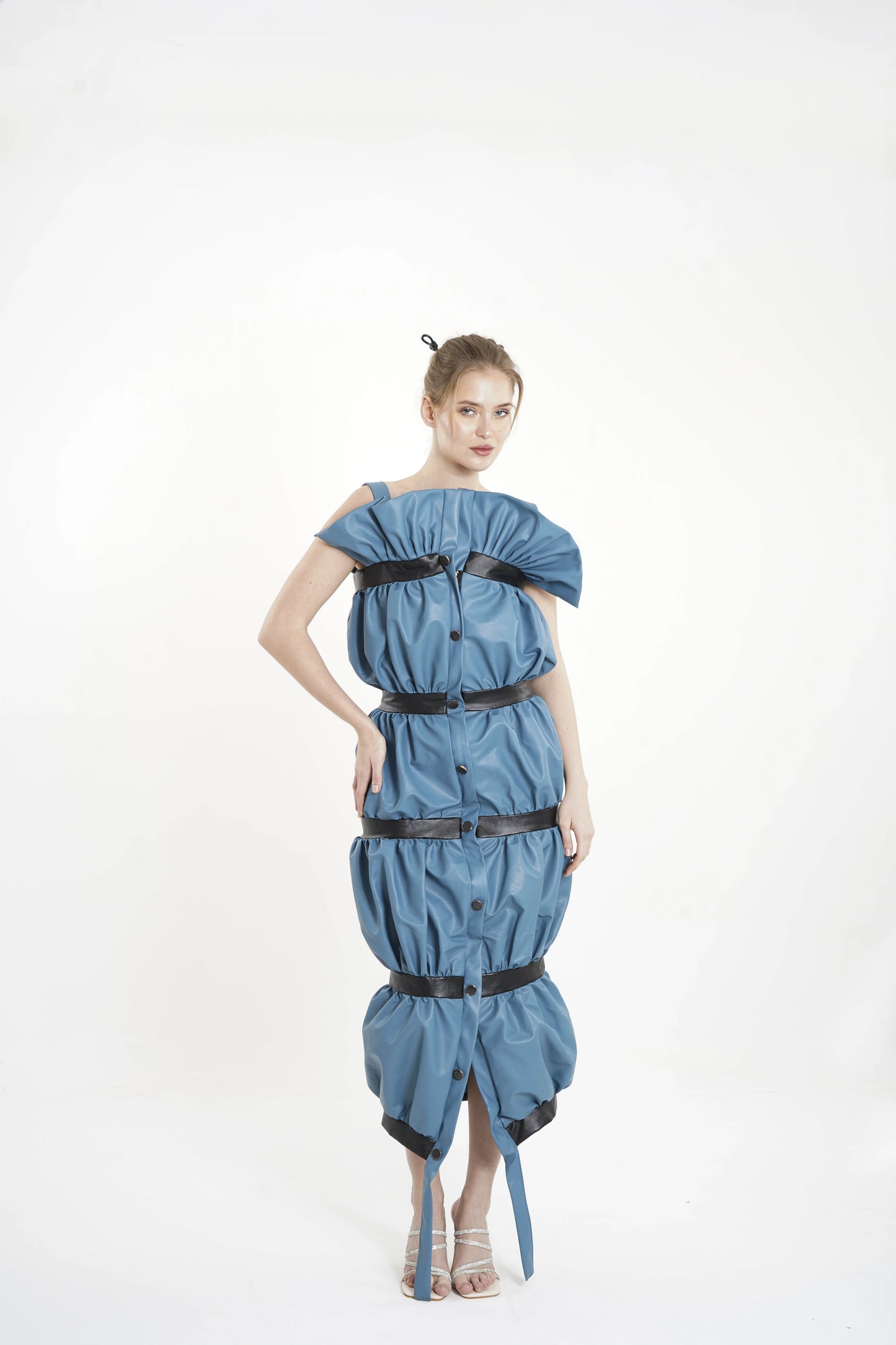 Artemis Blue Balloon Leather Dress by Yotty  (Inspired by Artemis, the goddess of boldness and elegance)