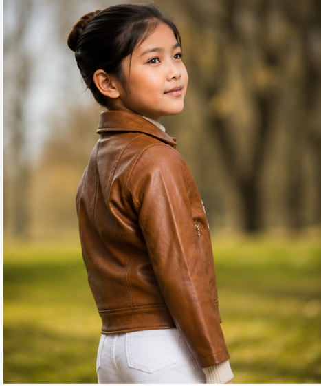 Tan Faux Leather Jacket with Floral Embroidery - Yotty Boutik