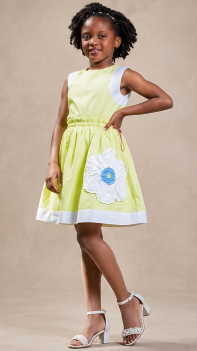 Elegant Lime Floral Flower Girl Dress - Yotty Boutik